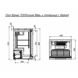 Холодильный стол Polair TD101-GC с бортом схема